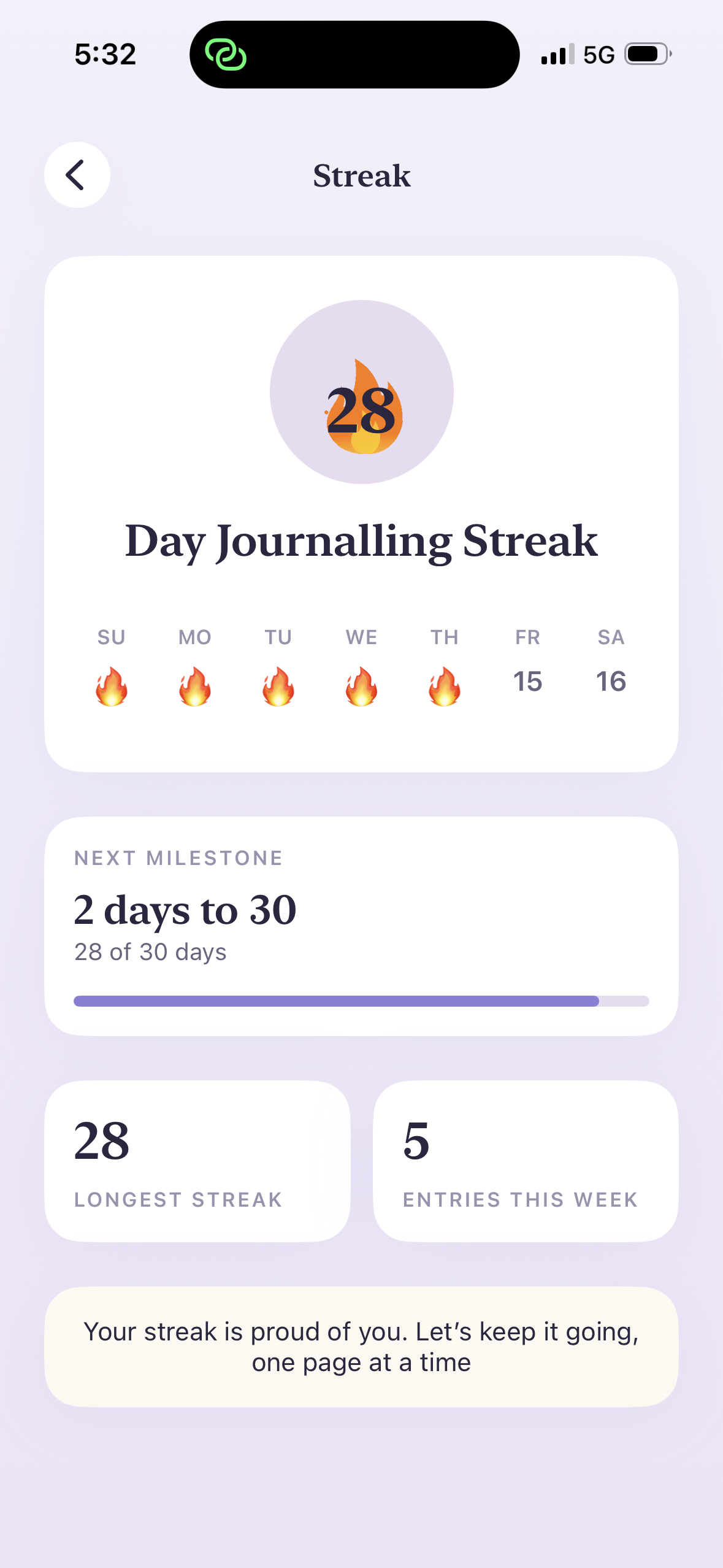 Streak — 28 day journalling streak