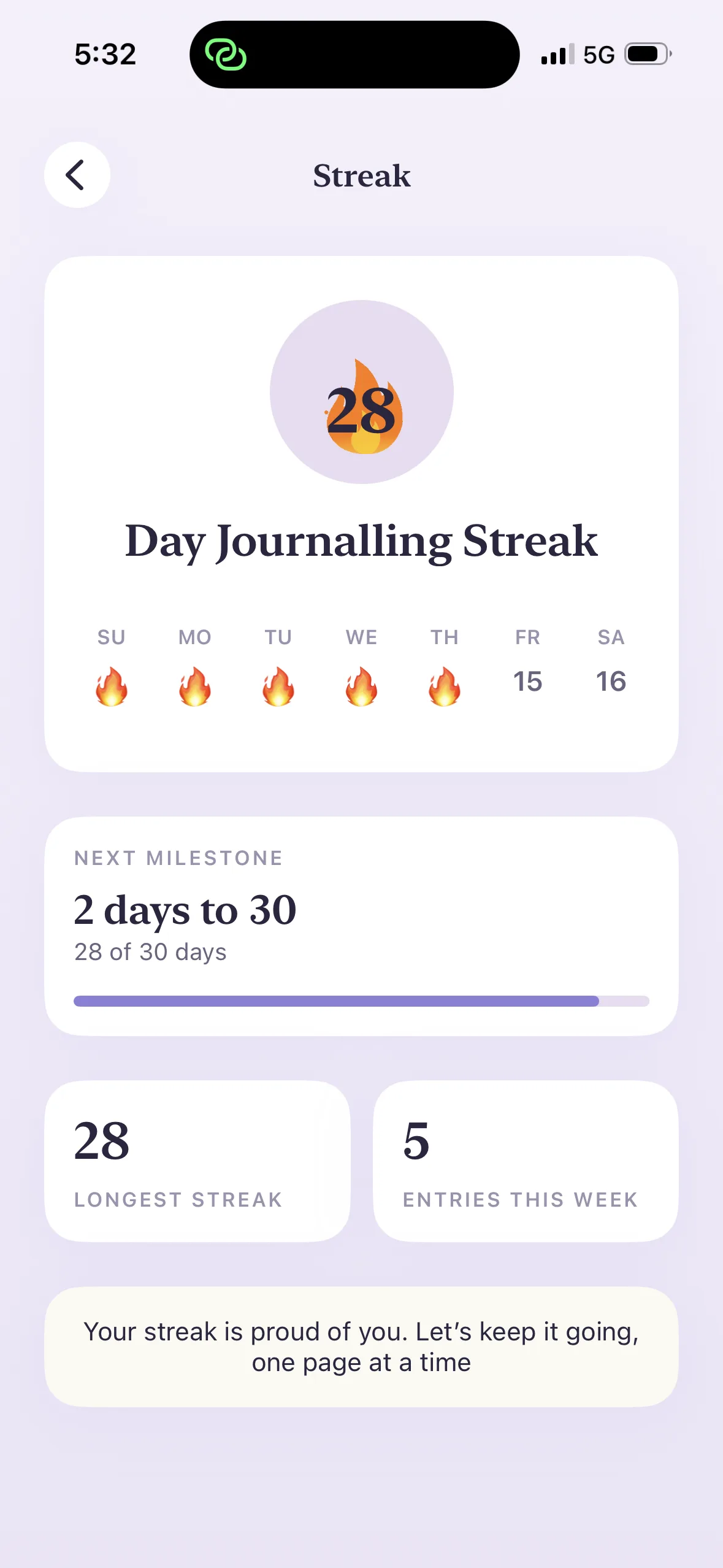 Streak — 28 day journalling streak